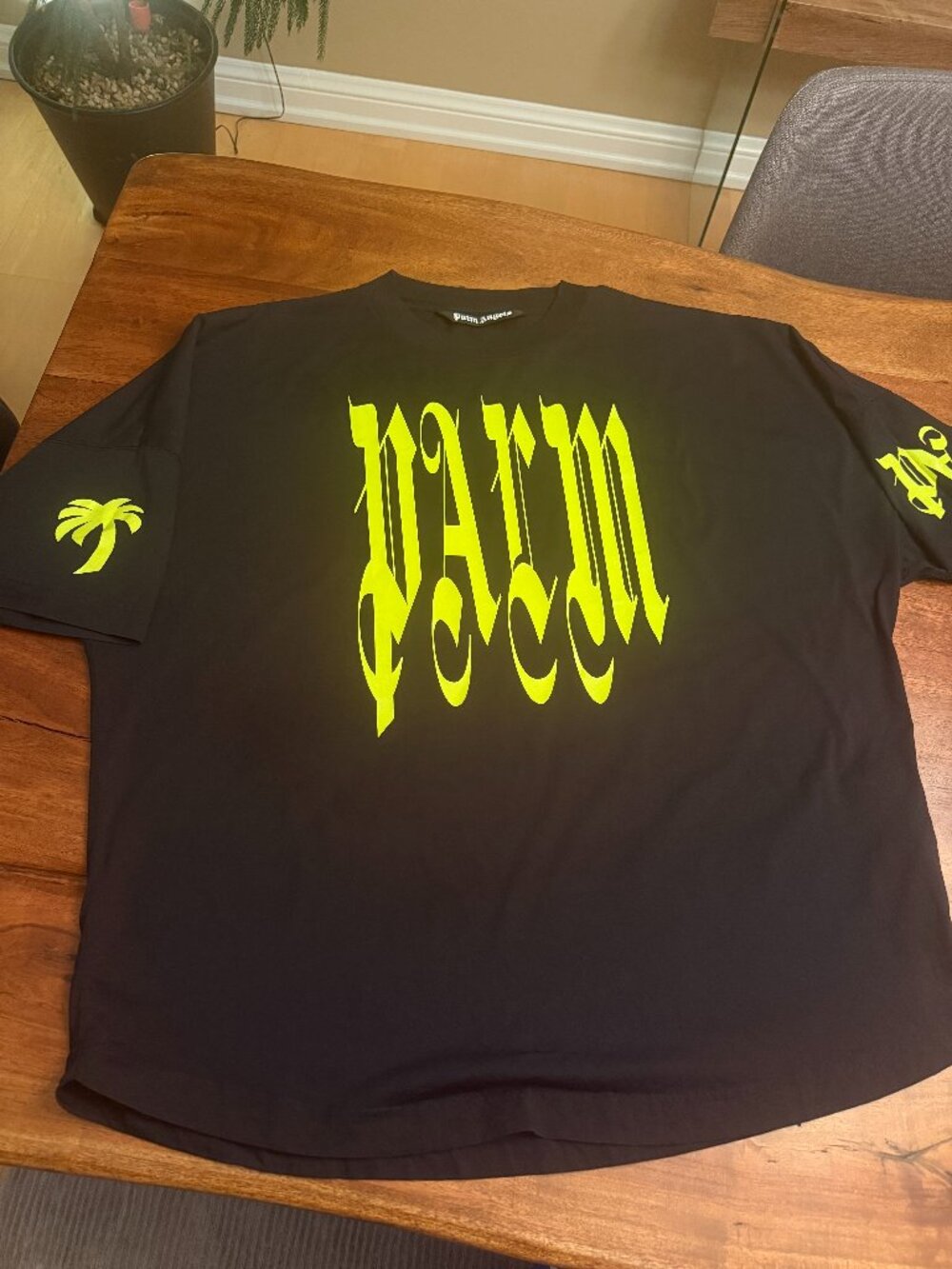 Palm Angels Black and Lime Gothic T- Shirt - Size 3XL